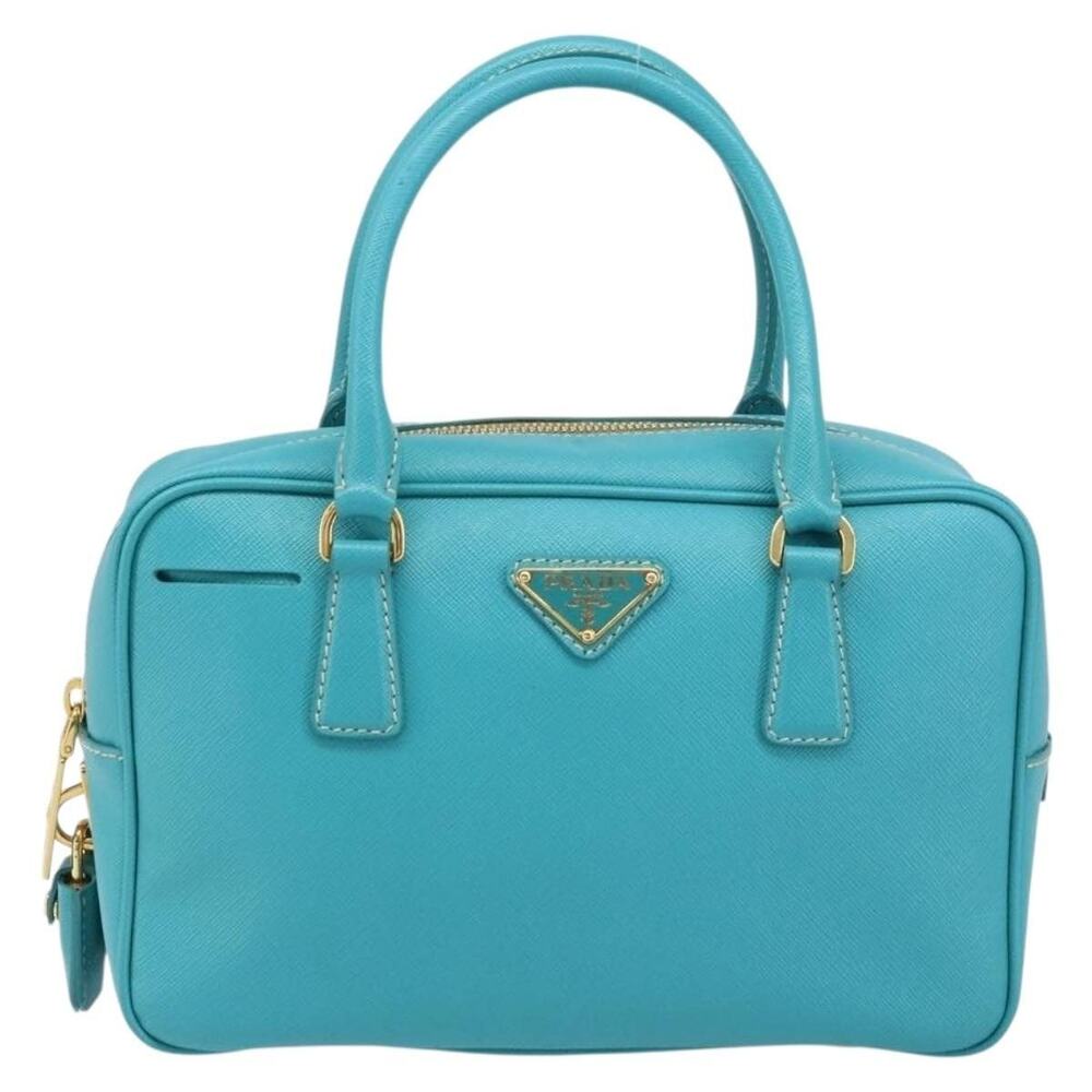 Prada Leather Handbag Saffiano Gold Emerald Green